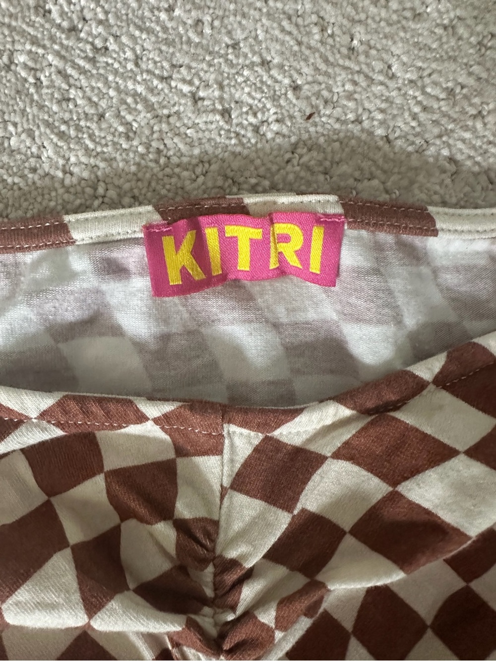 Kitri Hope Checker Ruched Jersey Top - Picture 4 of 6